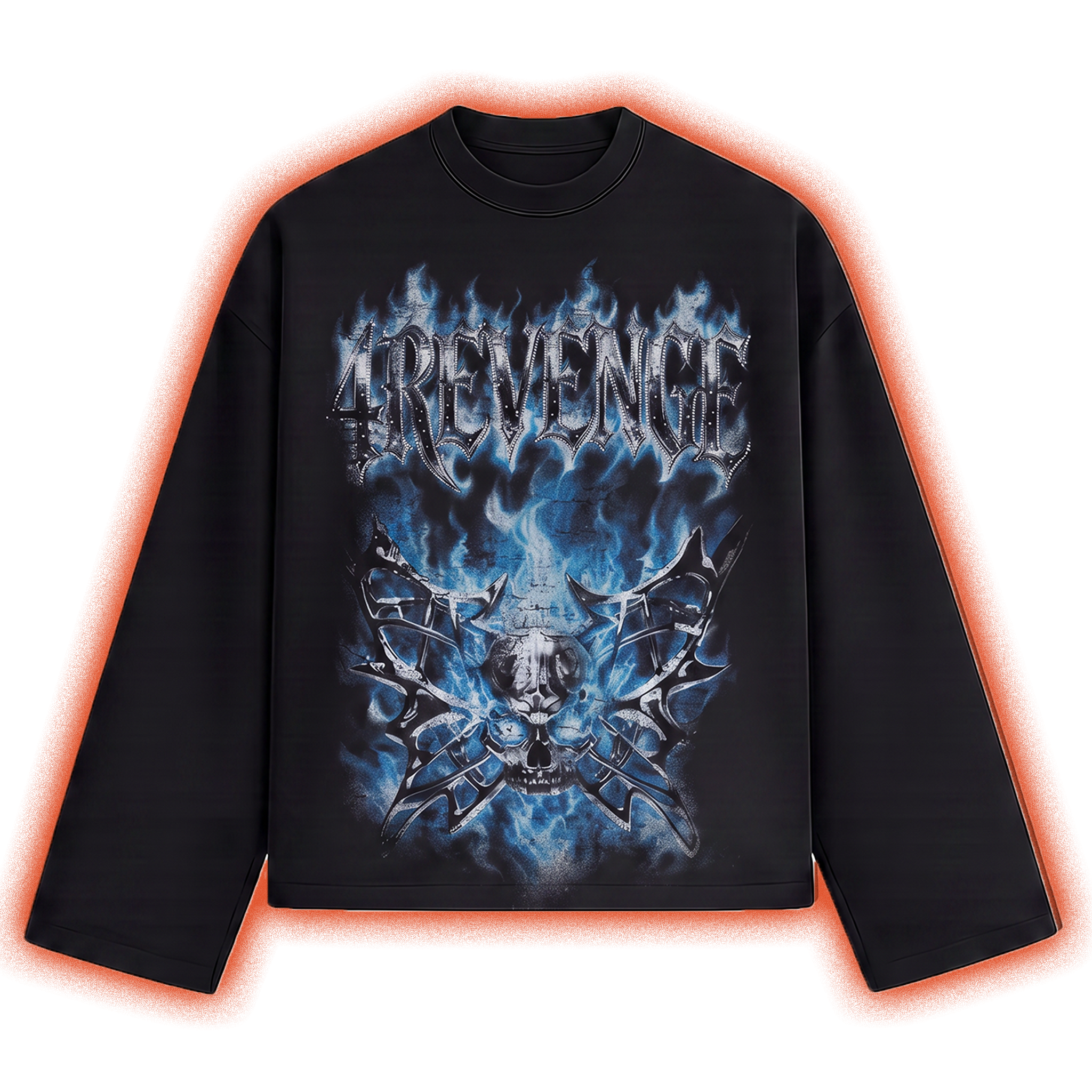 BURNING SKELETON LONGSLEEVE Rhinestone Digital Print
