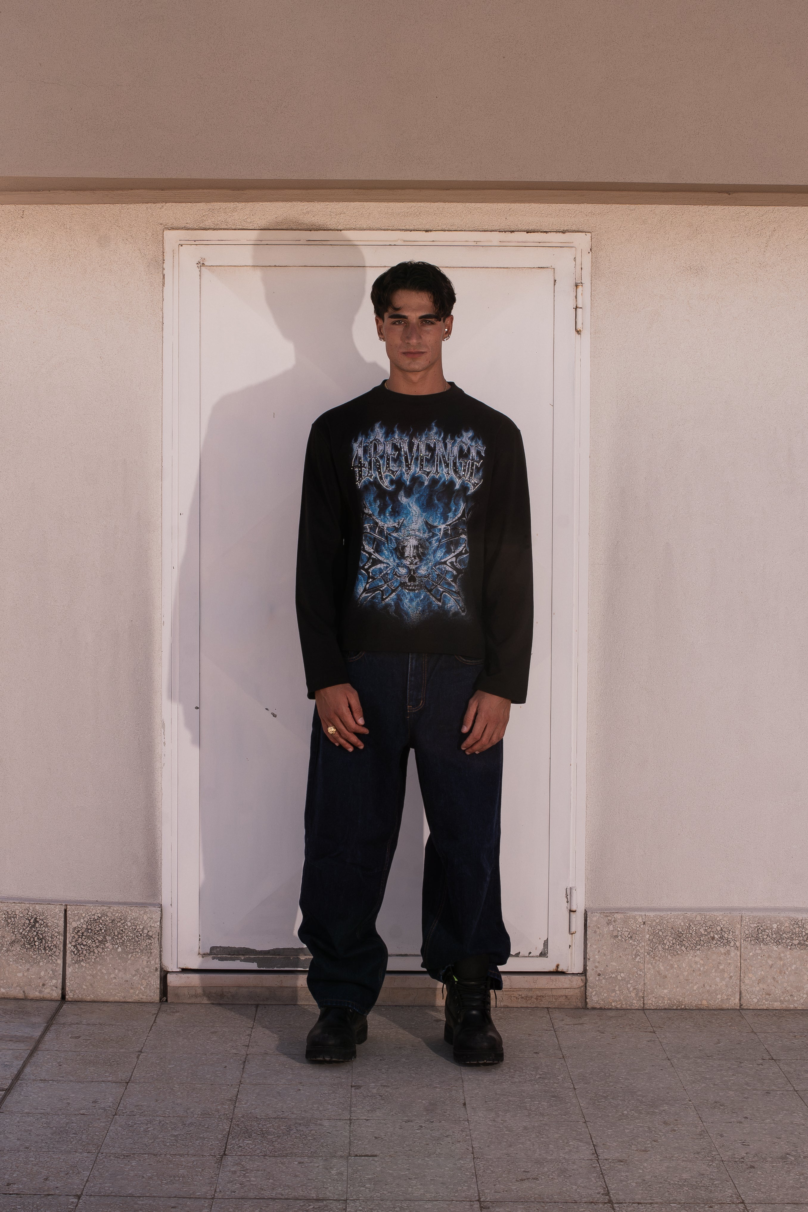 BURNING SKELETON LONGSLEEVE Rhinestone Digital Print