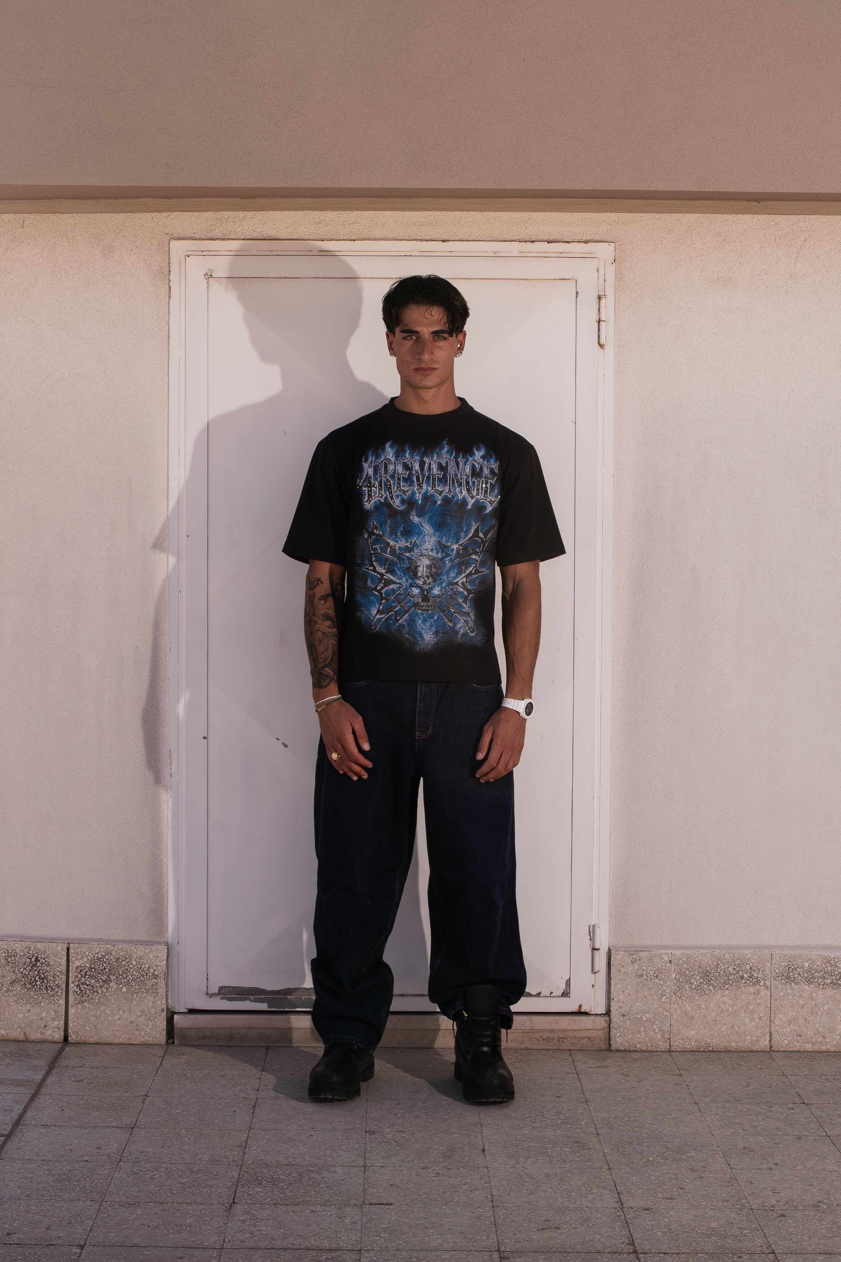 BURNING SKELETON TEE Rhinestone Digital Print