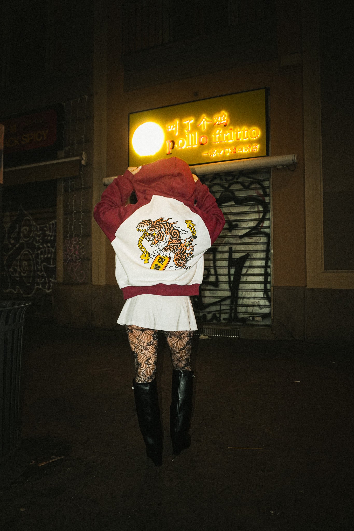 YAKUZA ZIP HOODIE Bordeaux/White