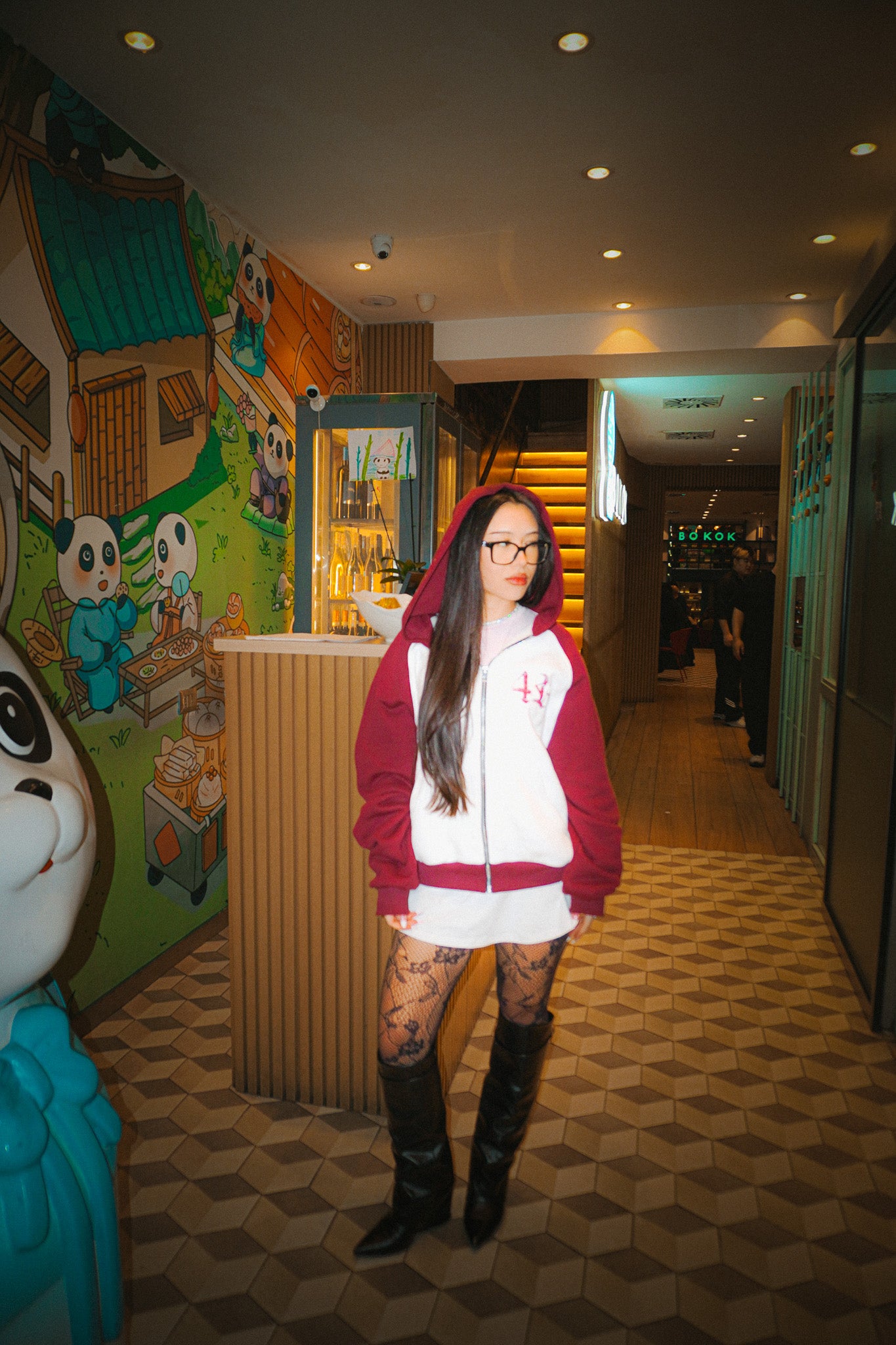 YAKUZA ZIP HOODIE Bordeaux/White