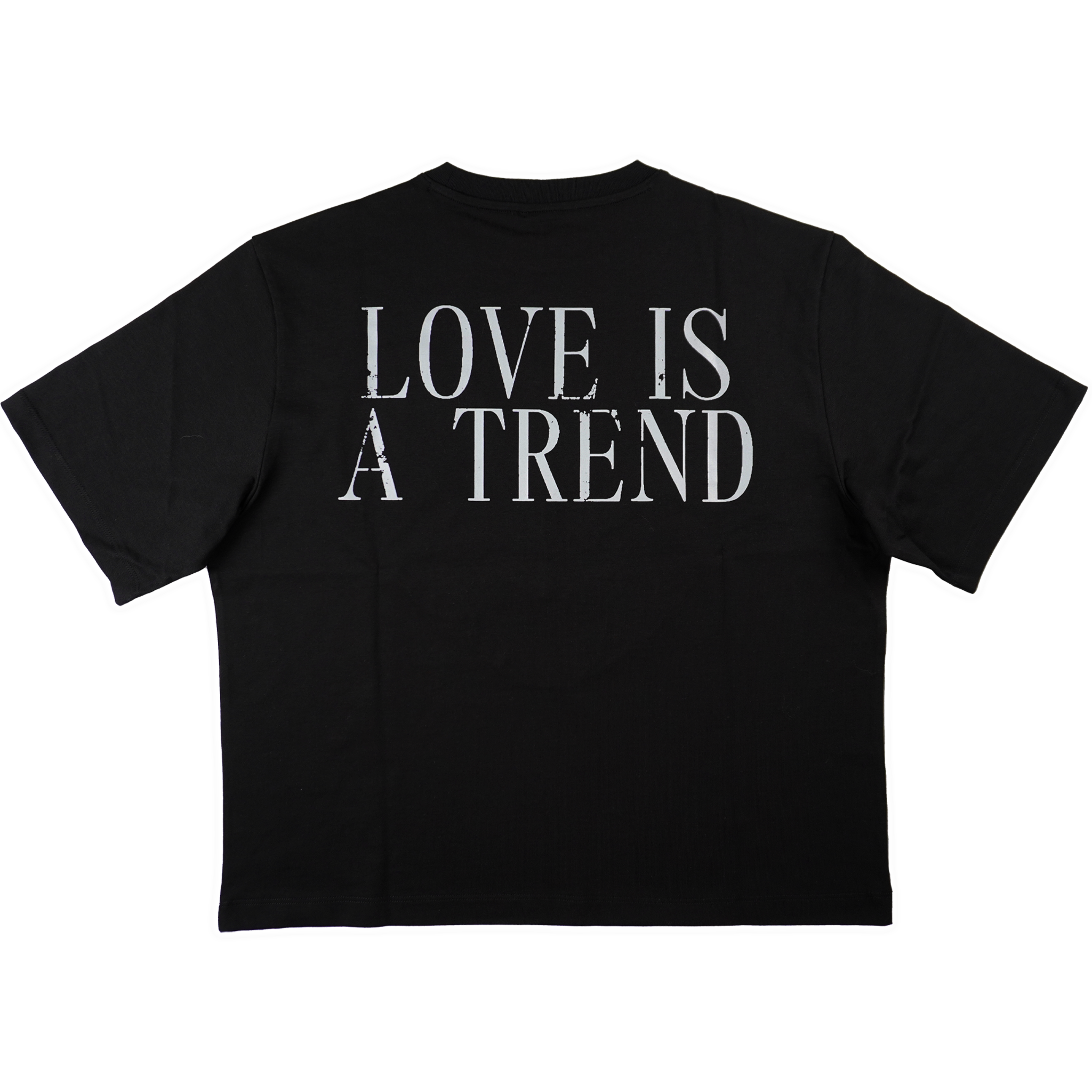 LOVE IS A TREND BLACK TEE CON STAMPA SERIGRAFICA RIGONFIATA