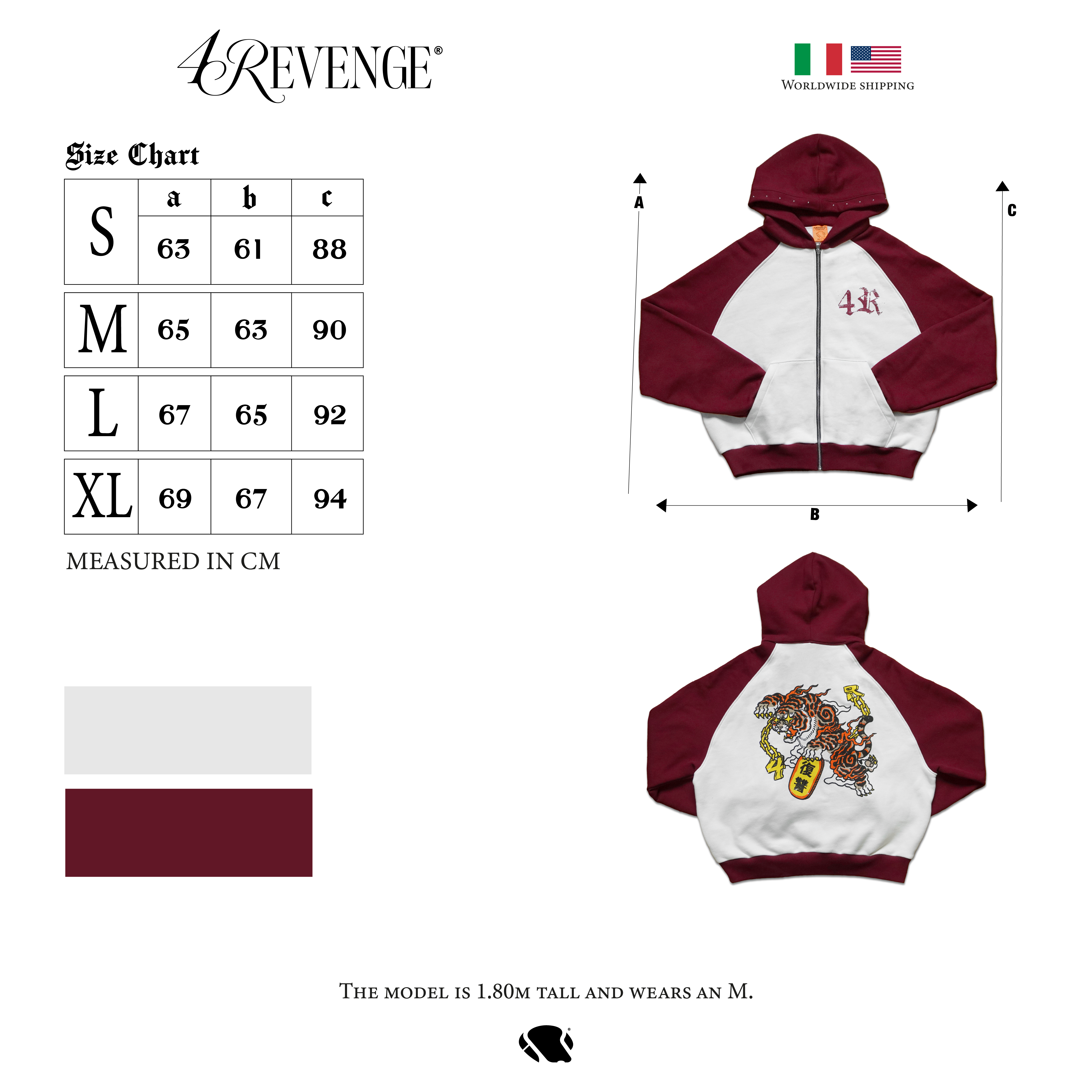YAKUZA ZIP HOODIE Bordeaux/White